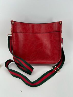 Red vegan leather crossbody bag Hobo Style